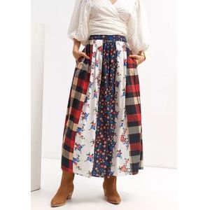 NWT Let Me Be x Anthropologie Handmade Floral & Flannel Maxi Skirt with Pockets